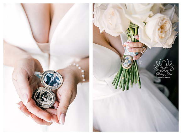 special locket on bridal bouquet