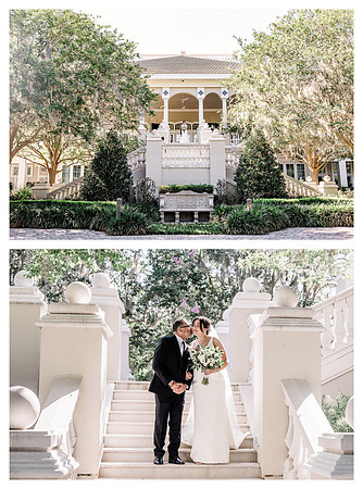 Bride coming down steps at Golden Ocala